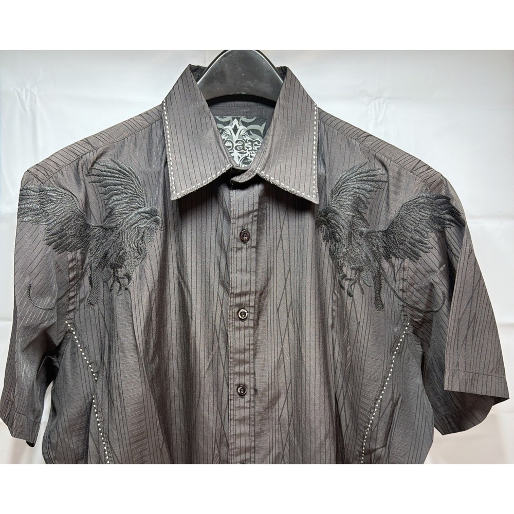 Roar Shirt Mens XL Black Embroidered Wings Button Up Y2K Grunge Western W3114160